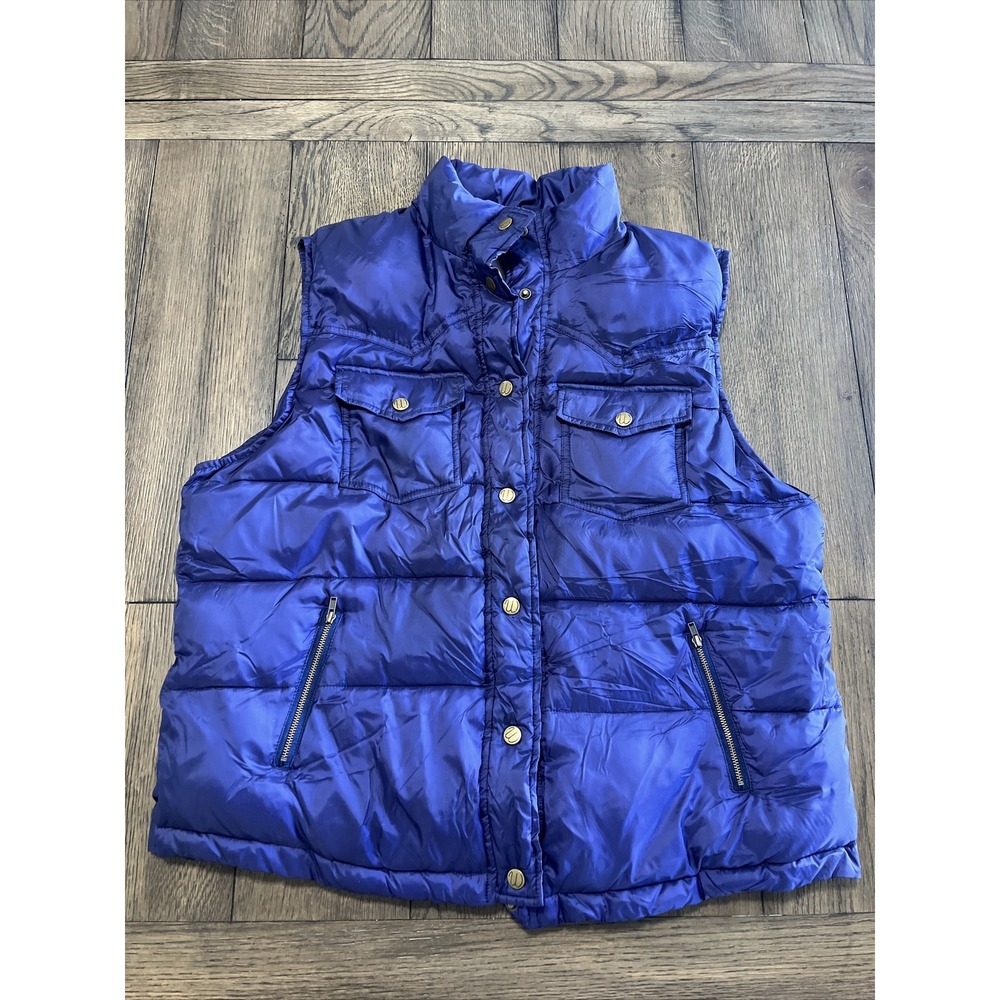 Wrangler Puffer Vest Womens L Large Navy Blue Snap Down Mock Neck Pockets